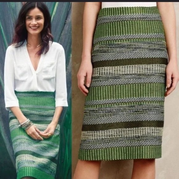 Anthropologie Leifsdottir Jade Green Woven Knee Length Skirt - size 0 - Picture 5 of 5